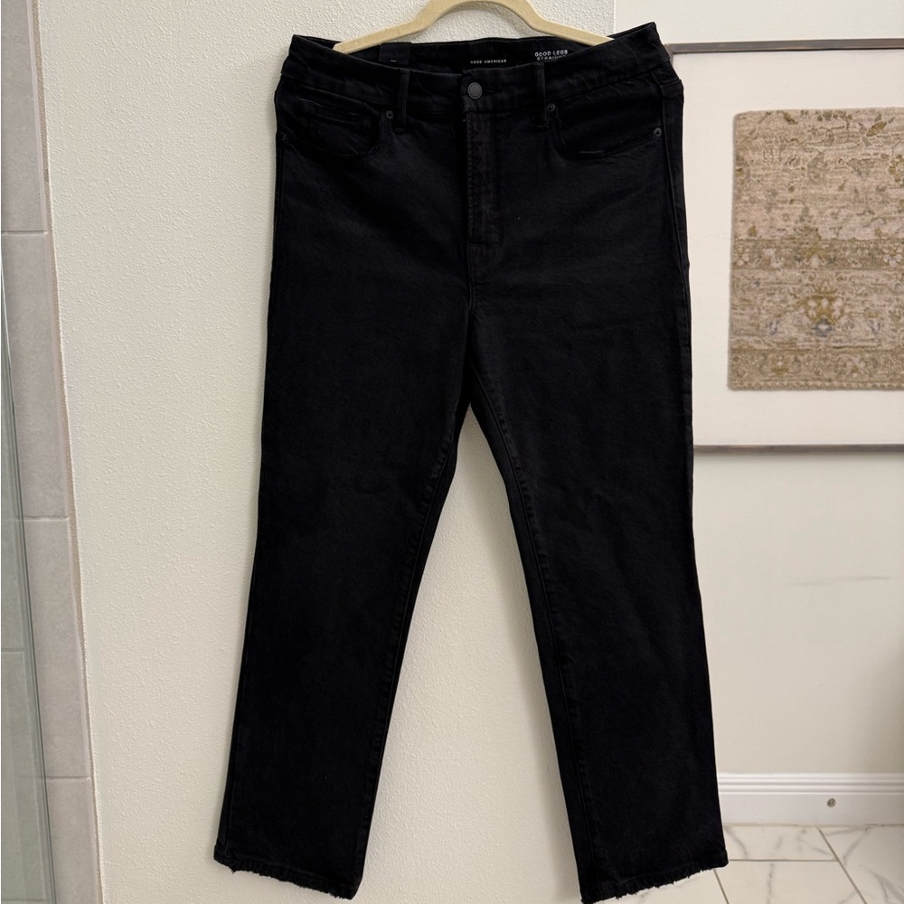 Good American Straight Leg Black Jeans